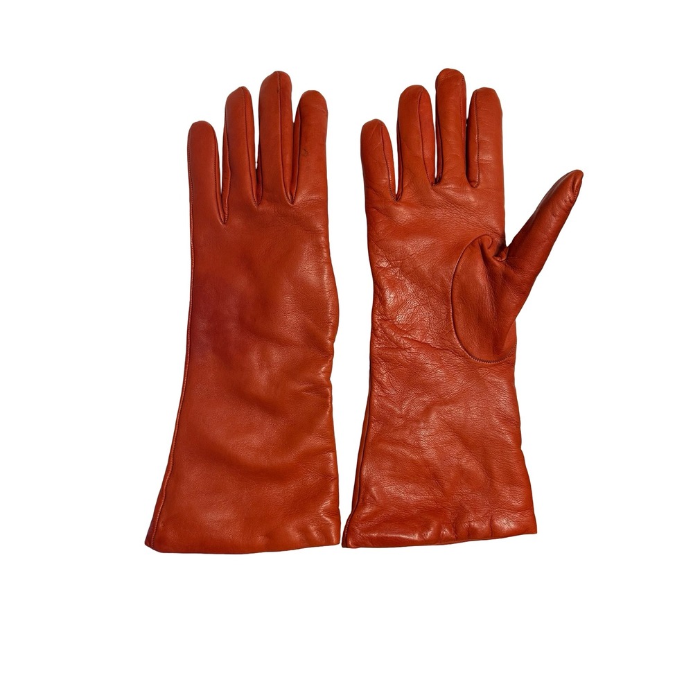 Saks Fifth Avenue Rust Leather Cashmere Lined Gloves Made in Italy Size 7.5